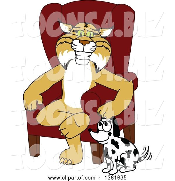 Vector Illustration of a Cartoon Bobcat Mascot Sitting by a Dog, Symbolizing Responsibility