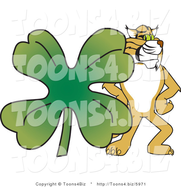 Vector Illustration of a Cartoon Bobcat Mascot with a Clover