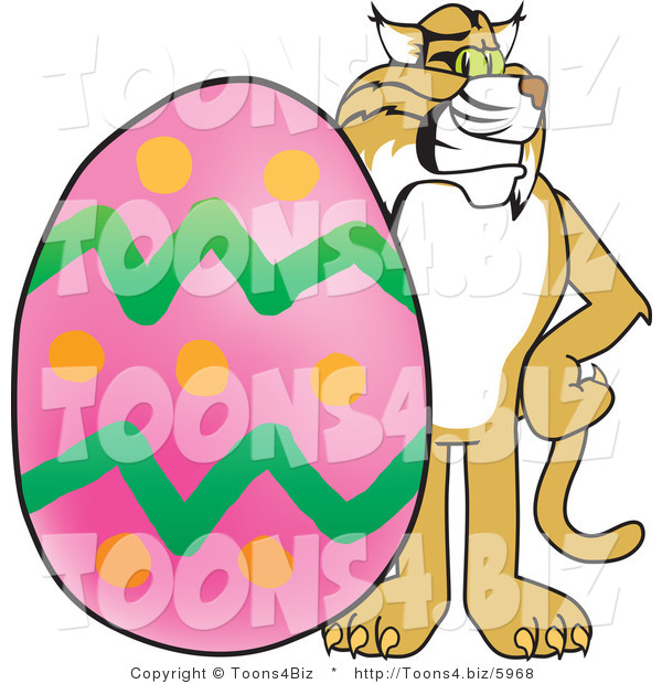 Vector Illustration of a Cartoon Bobcat Mascot with an Easter Egg