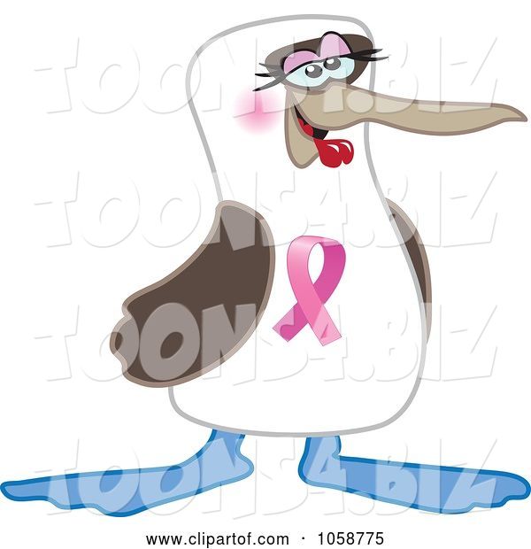 Vector Illustration of a Cartoon Boobie Bird Breast Cancer Awareness Mascot Facing Right