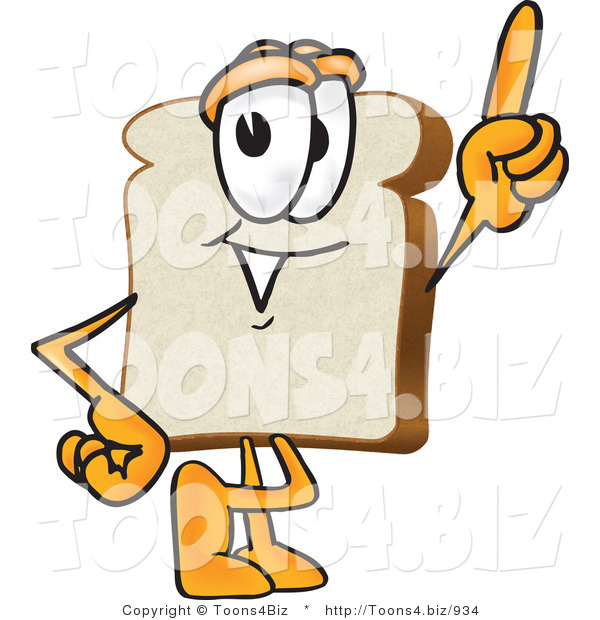 Vector Illustration of a Cartoon Bread Mascot Pointing Upwards