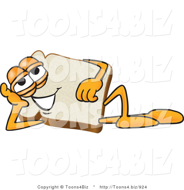 Vector Illustration of a Cartoon Bread Mascot Reclined and Resting His Head on His Hand