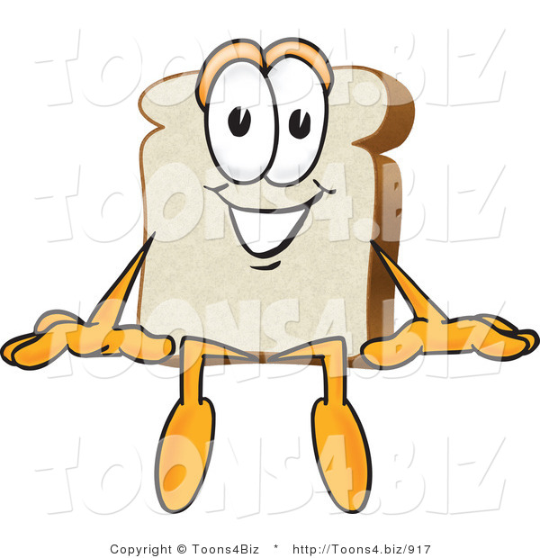 Vector Illustration of a Cartoon Bread Mascot Sitting