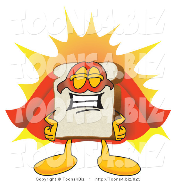 Vector Illustration of a Cartoon Bread Mascot Wearing a Super Hero Cape and Mask