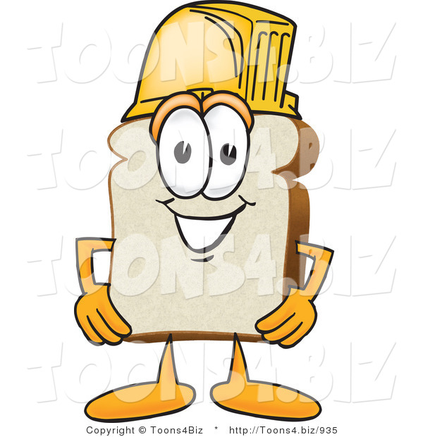 Vector Illustration of a Cartoon Bread Mascot Wearing a Yellow Hardhat Helmet