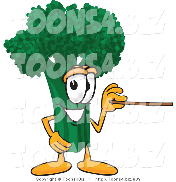 Vector Illustration of a Cartoon Broccoli Mascot Holding a Pointer Stick