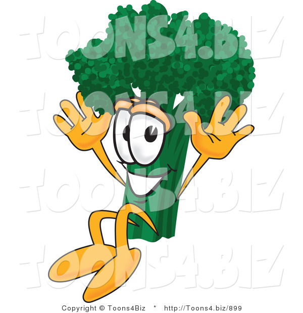 Vector Illustration of a Cartoon Broccoli Mascot Jumping