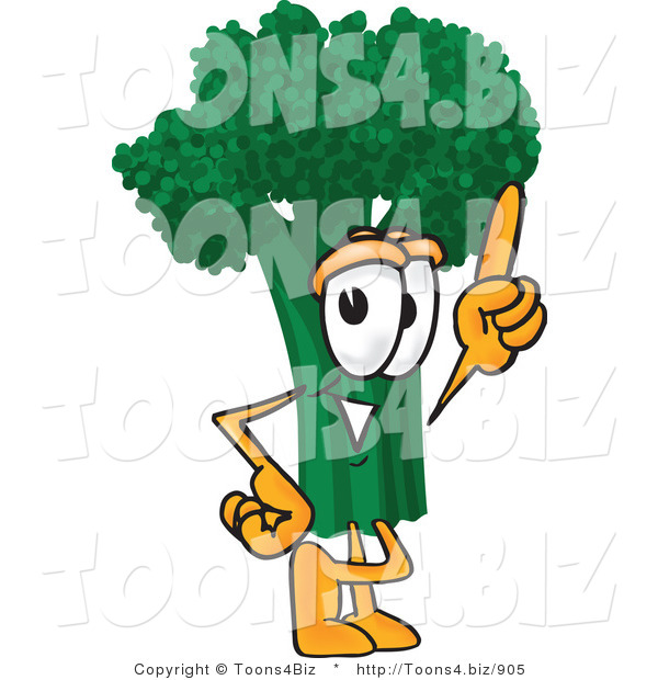 Vector Illustration of a Cartoon Broccoli Mascot Pointing up