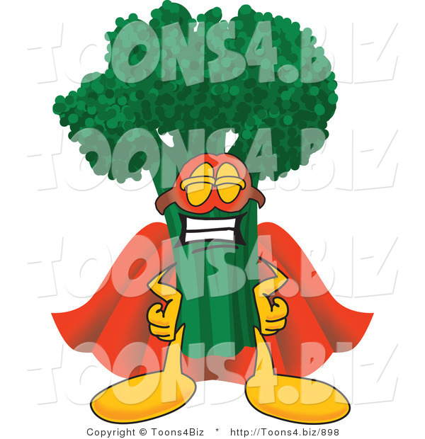 Vector Illustration of a Cartoon Broccoli Mascot Wearing a Super Hero Costume