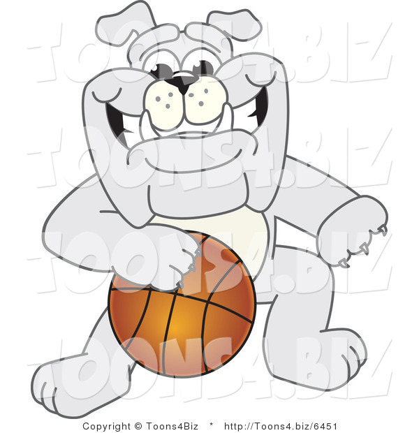 Vector Illustration of a Cartoon Bulldog Mascot Dribbling a Basketball