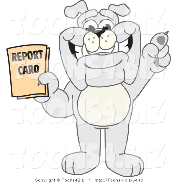 Vector Illustration of a Cartoon Bulldog Mascot Holding a Report Card