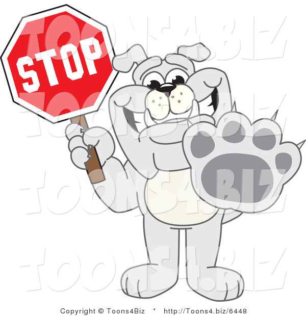 Vector Illustration of a Cartoon Bulldog Mascot Holding a Stop Sign
