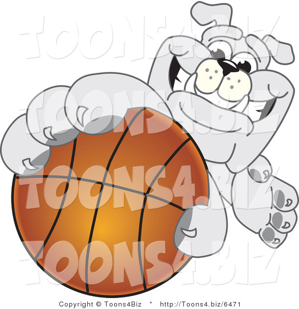 Vector Illustration of a Cartoon Bulldog Mascot Reaching up and Grabbing a Basketball