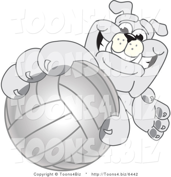 Vector Illustration of a Cartoon Bulldog Mascot Reaching up and Grabbing a Volleyball