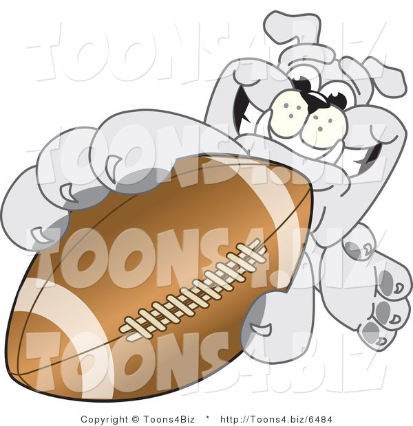 Vector Illustration of a Cartoon Bulldog Mascot Reaching up and Grabbing an American Football