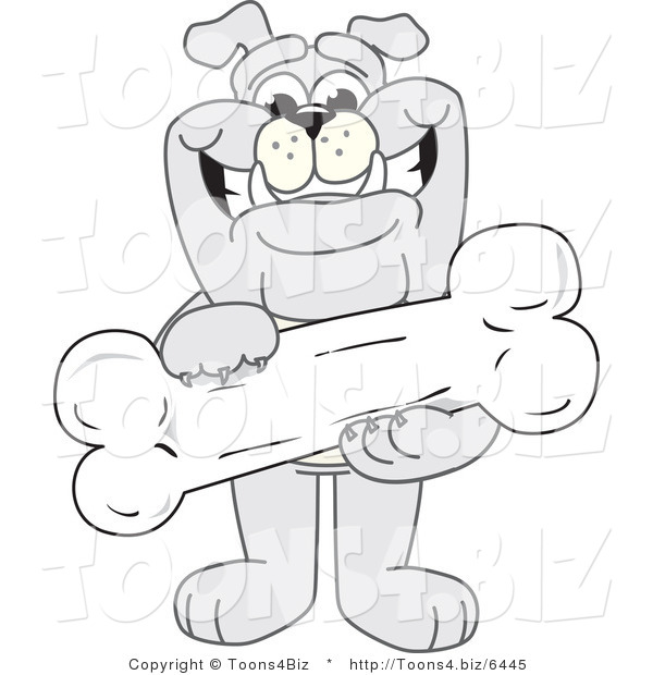Vector Illustration of a Cartoon Bulldog Mascot Standing and Holding a Large Bone