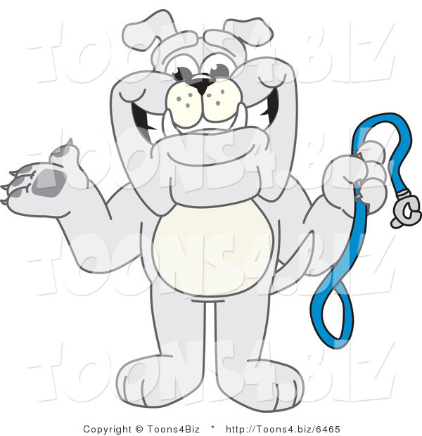Vector Illustration of a Cartoon Bulldog Mascot Standing and Holding a Leash