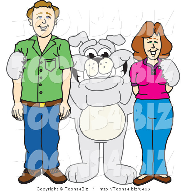 Vector Illustration of a Cartoon Bulldog Mascot Standing with Adults