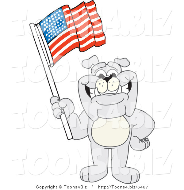 Vector Illustration of a Cartoon Bulldog Mascot Waving an American Flag