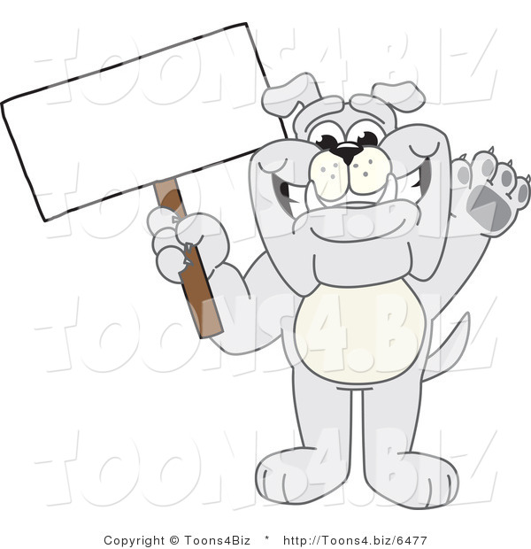 Vector Illustration of a Cartoon Bulldog Mascot Waving and Holding a Sign