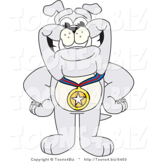 Vector Illustration of a Cartoon Bulldog Mascot Wearing a Medal