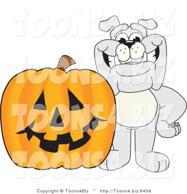 Vector Illustration of a Cartoon Bulldog Mascot with a Halloween Jackolantern