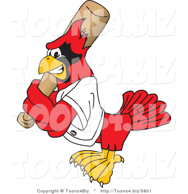 Vector Illustration of a Cartoon Cardinal Mascot Batting
