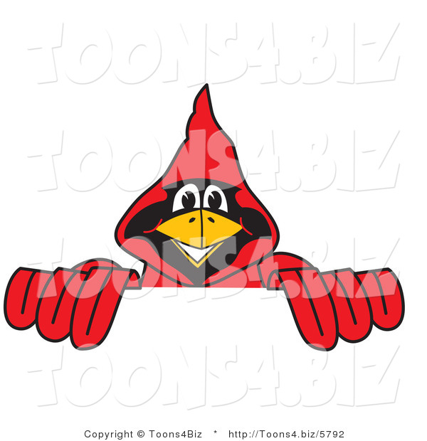 Vector Illustration of a Cartoon Cardinal Mascot Behind a Blank Sign