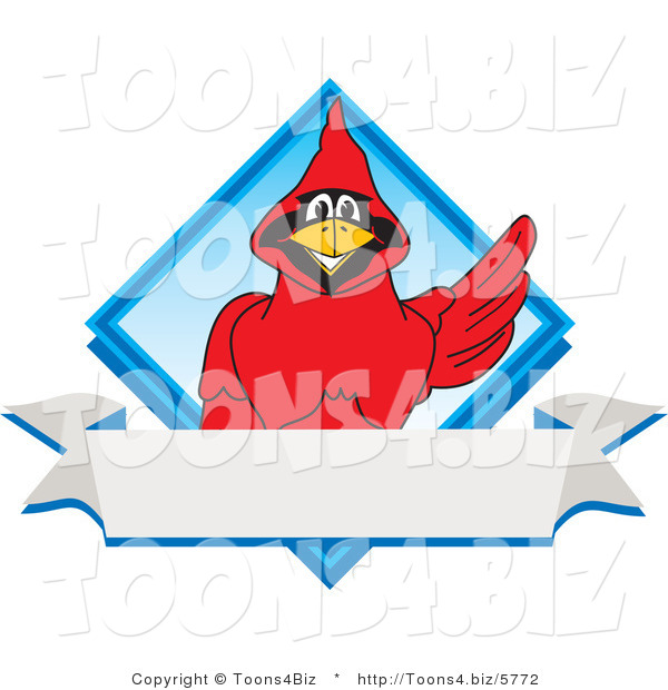 Vector Illustration of a Cartoon Cardinal Mascot Blue Diamond Banner Logo