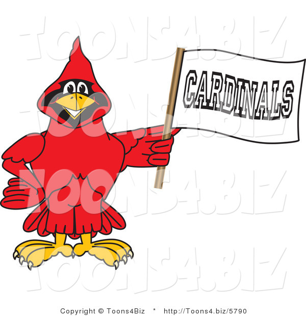 Vector Illustration of a Cartoon Cardinal Mascot Holding a Banner