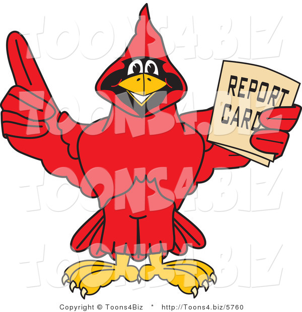 Vector Illustration of a Cartoon Cardinal Mascot Holding a Report Card