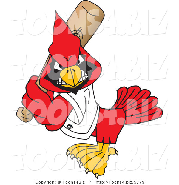 Vector Illustration of a Cartoon Cardinal Mascot Playing Baseball