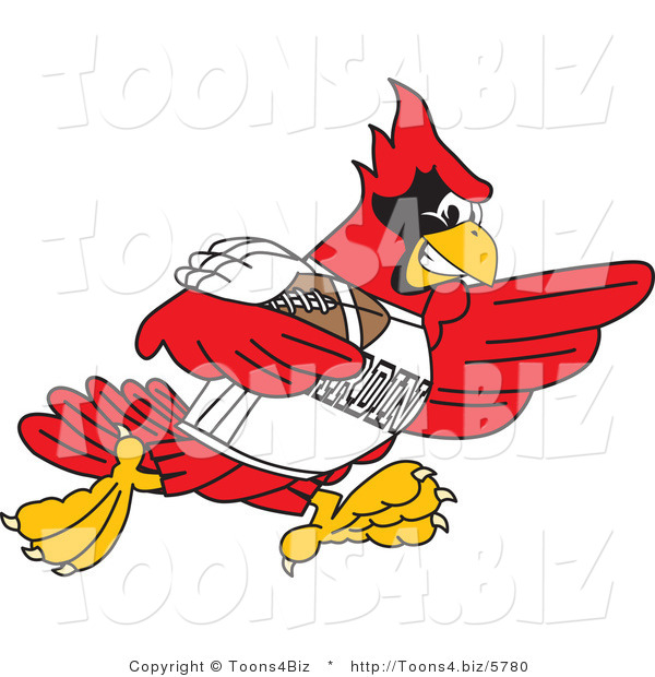 Vector Illustration of a Cartoon Cardinal Mascot Playing Football