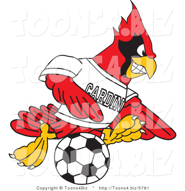 Vector Illustration of a Cartoon Cardinal Mascot Playing Soccer