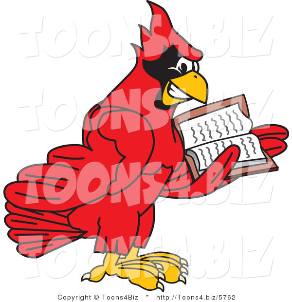 Vector Illustration of a Cartoon Cardinal Mascot Reading