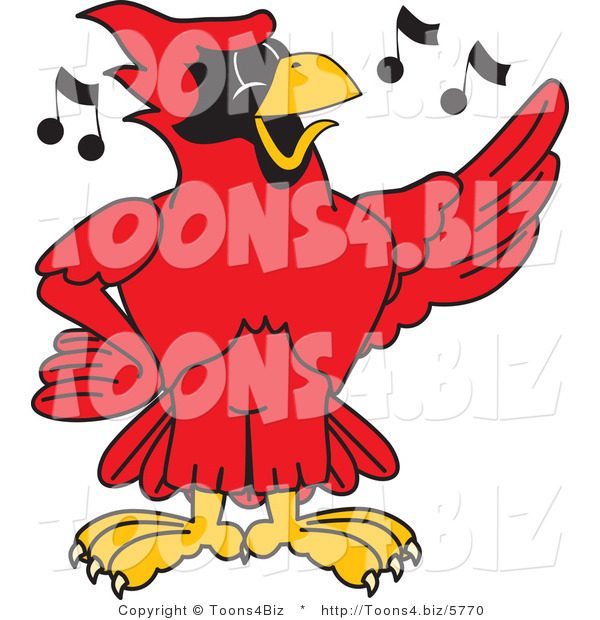 Vector Illustration of a Cartoon Cardinal Mascot Singing