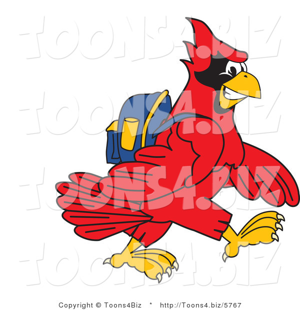 Vector Illustration of a Cartoon Cardinal Mascot Walking to School