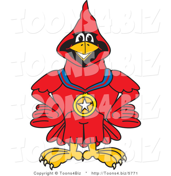 Vector Illustration of a Cartoon Cardinal Mascot Wearing a Medal