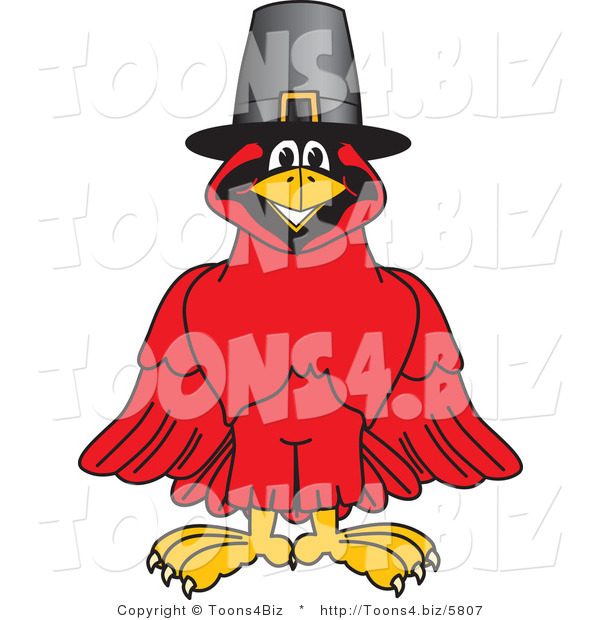Vector Illustration of a Cartoon Cardinal Mascot Wearing a Pilgrim Hat
