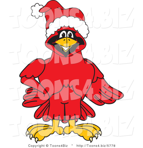 Vector Illustration of a Cartoon Cardinal Mascot Wearing a Santa Hat