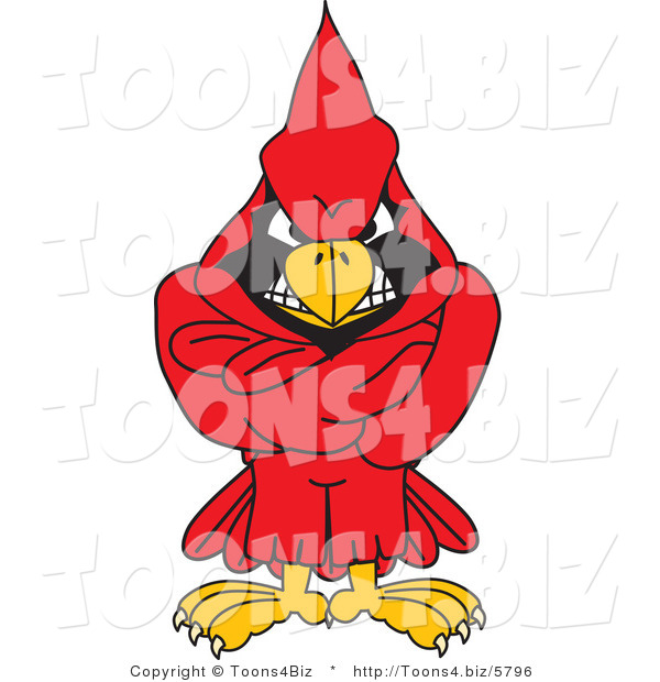 Vector Illustration of a Cartoon Cardinal Mascot with His Arms Crossed