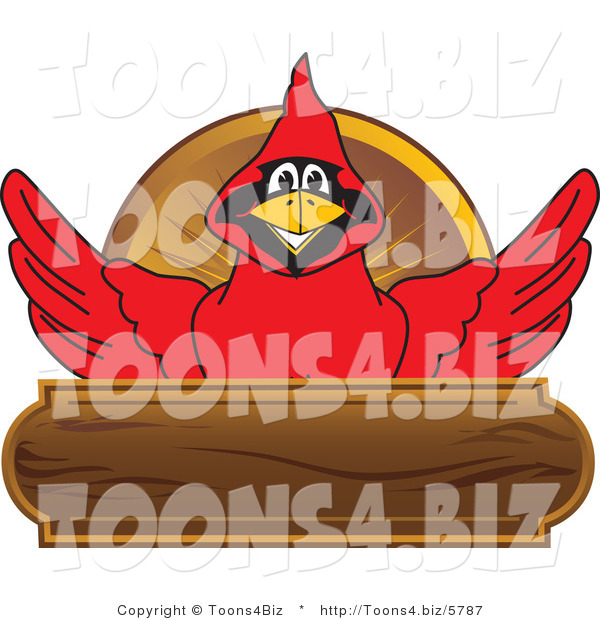 Vector Illustration of a Cartoon Cardinal Mascot Wood Plaque Logo