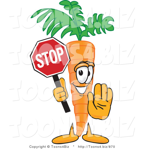 Vector Illustration of a Cartoon Carrot Mascot Holding a Stop Sign