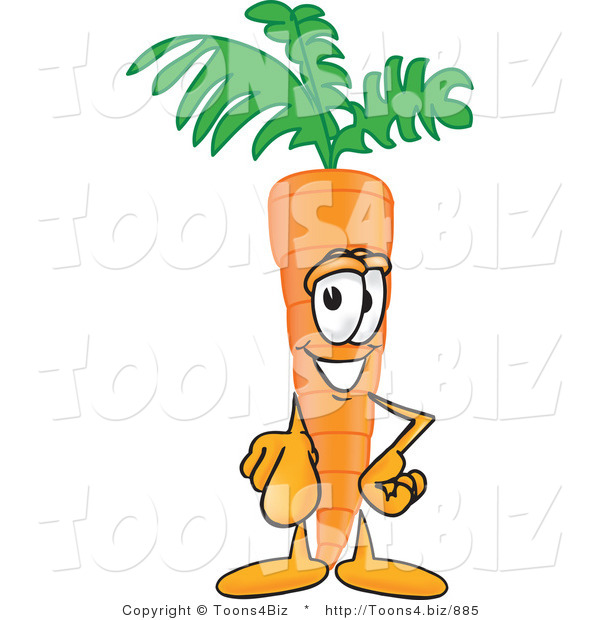 Vector Illustration of a Cartoon Carrot Mascot Pointing Outwards at the Viewer