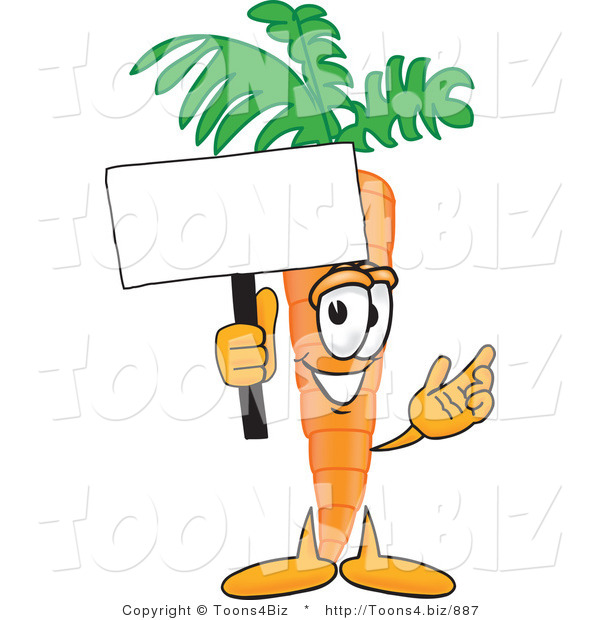 Vector Illustration of a Cartoon Carrot Mascot Waving a Blank White Advertisement Sign