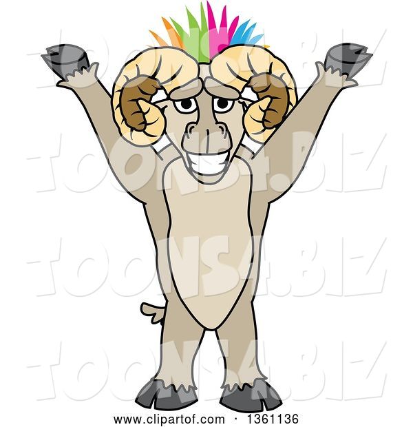 Vector Illustration of a Cartoon Cheering Ram Mascot with a Colorful Mohawk