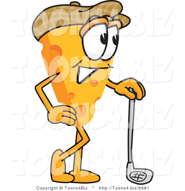 Vector Illustration of a Cartoon Cheese Mascot Golfer - Royalty Free Vector Illustration
