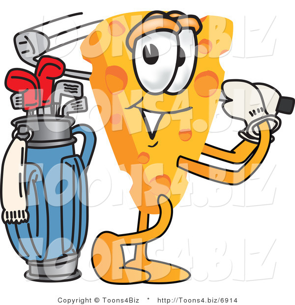 Vector Illustration of a Cartoon Cheese Mascot Golfing - Royalty Free Vector Illustration