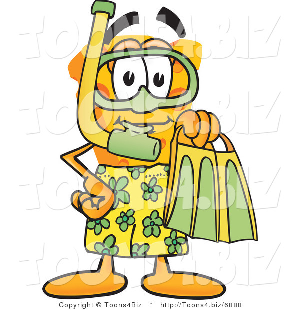 Vector Illustration of a Cartoon Cheese Mascot in Green Snorkel Gear - Royalty Free Vector Illustration