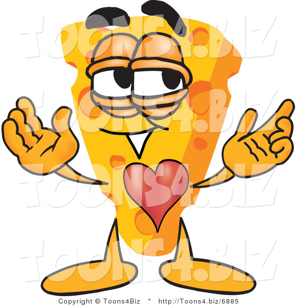 Vector Illustration of a Cartoon Cheese Mascot in Love - Royalty Free Vector Illustration